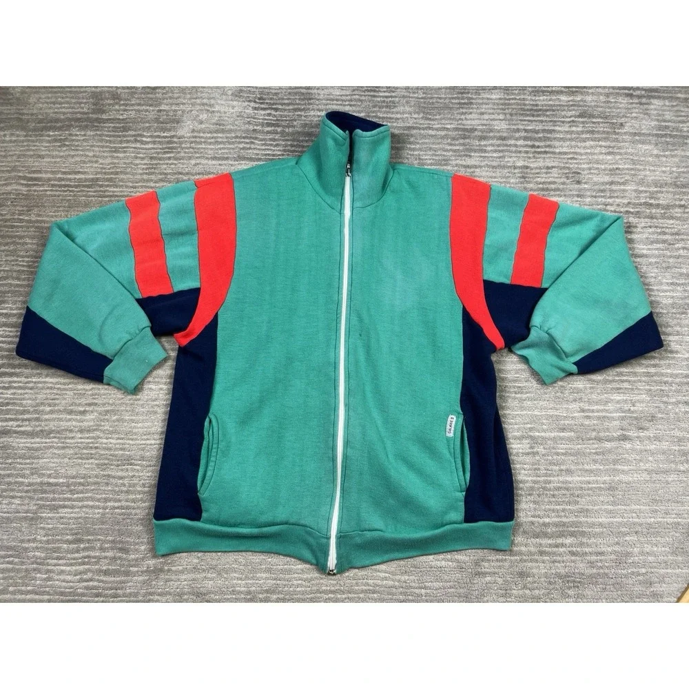 Galaxie II Track Sweater Mens Large Green Vintage 80s Full Zip Acrylic